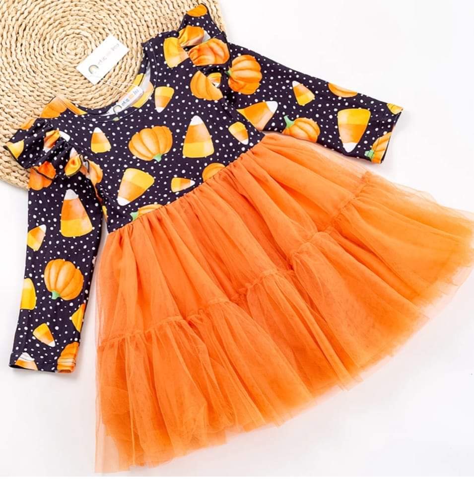Candy corn tulle dress