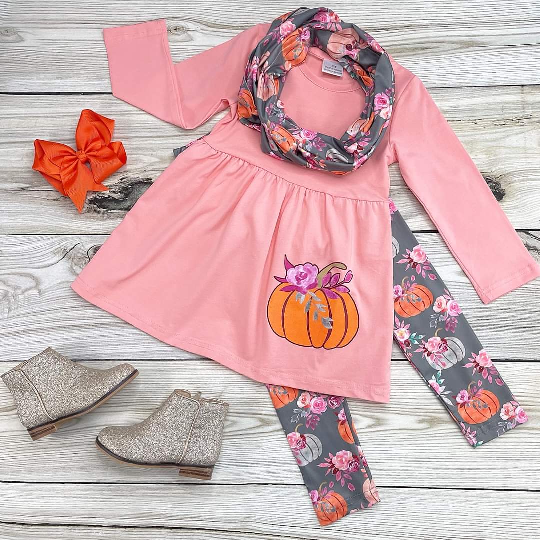 Pink Pumpkin Scarf Set